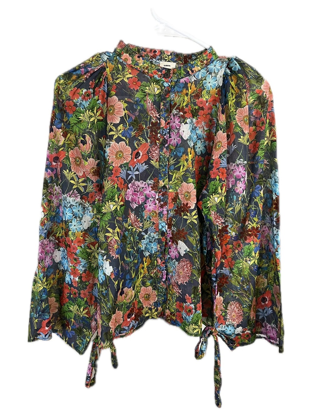 Warm Sheer Lightweight Cottagecore Multicolor Floral Botanical Print Blouse
